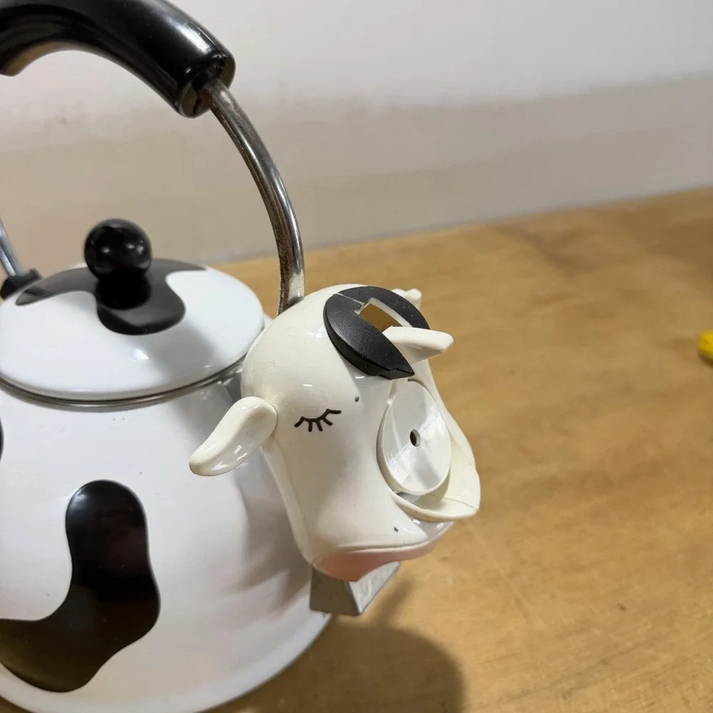 Vintage Kamenstein Dairy Cow Tea Kettle W/ Bell Farmhouse Retro 1992 NIB